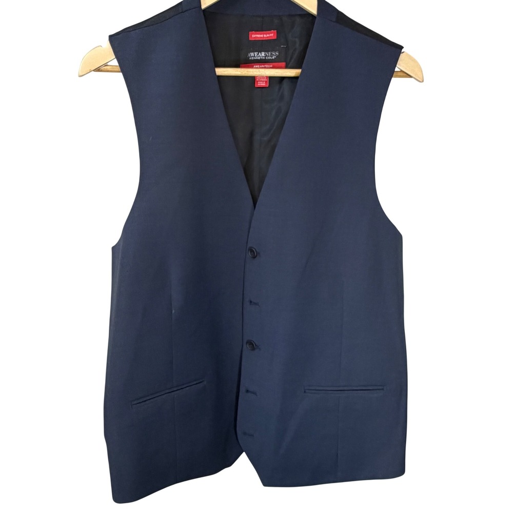 Awearness Kenneth‎ Cole Mens XL Navy Blue Awear-Tech Slim Fit Suit Vest 0043